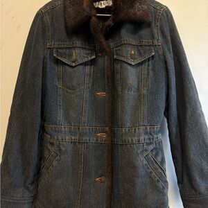 Marvin Richards Blue Denim Jacket with Brown Faux Fur Collar